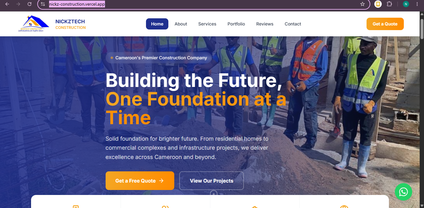 Nickz Tech Construction. A professional corporate website and digital presence platform for a construction company.